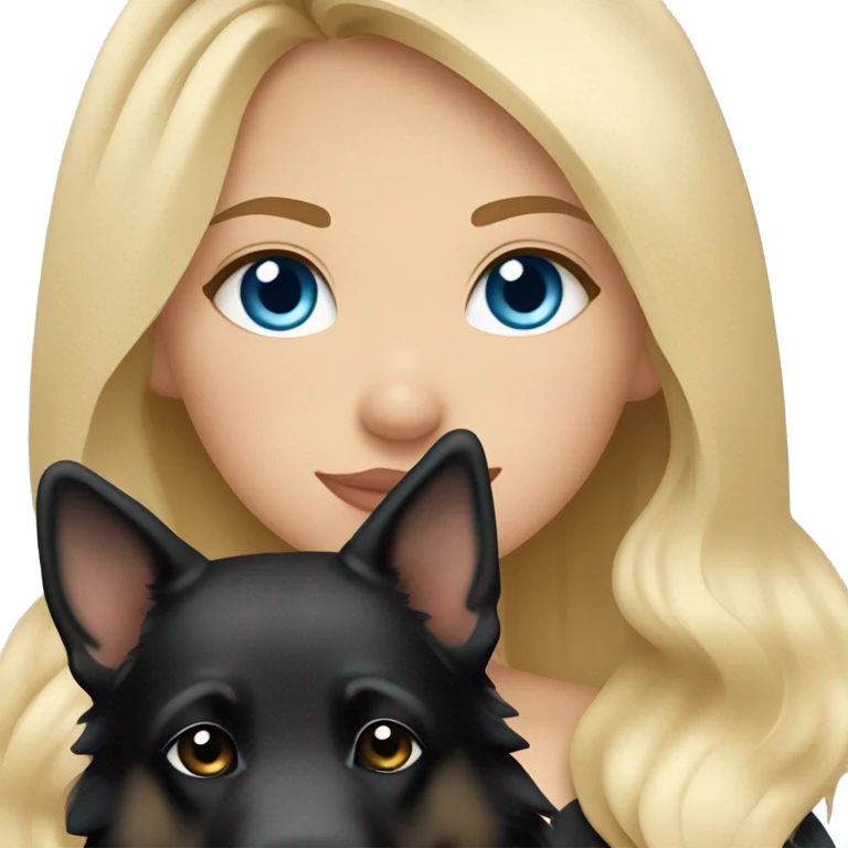 blonde balayage girl with blue eyes cuddled with a black German shepherd  emoji