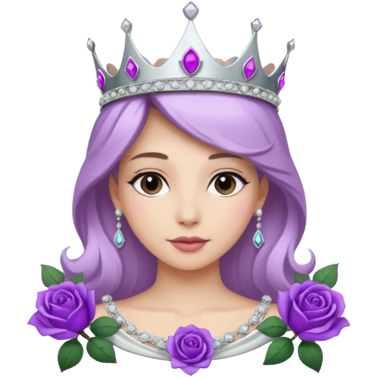 Purple rose flower, silver circle plaque, silver tiara emoji