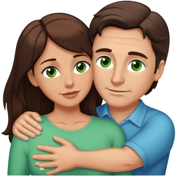 White man brown eyes and 50's short dark BROWN hair hugging white woman with long brown hair and green eyes emoji