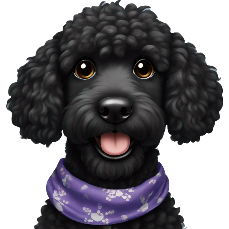BLACK Groodle sisters with a big smile. Also with a bandanna around its neck. Both Dogs need to be all black fur emoji