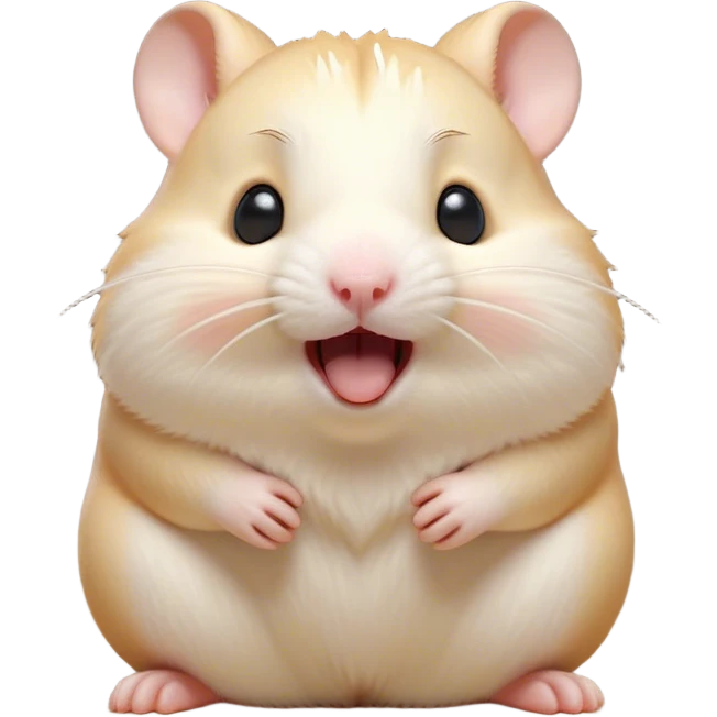 Cinematic Cute Yawning Cream Hamster Portrait Emoji, Head tilted slightly with a dramatic, wide-open yawn, showcasing a soft, pristine cream fur with tiny droopy ears, round dark eyes barely open in drowsy contentment, Simplified yet irresistibly adorable features, highly detailed, glowing with a soft, cozy glow, high shine, relaxed yet expressive, stylized with a touch of whimsy, bright and endearing, soft glowing outline, capturing the essence of a sleepy yet affectionate hamster, so drowsy it feels like it could stretch out of the screen and curl up for a nap! emoji