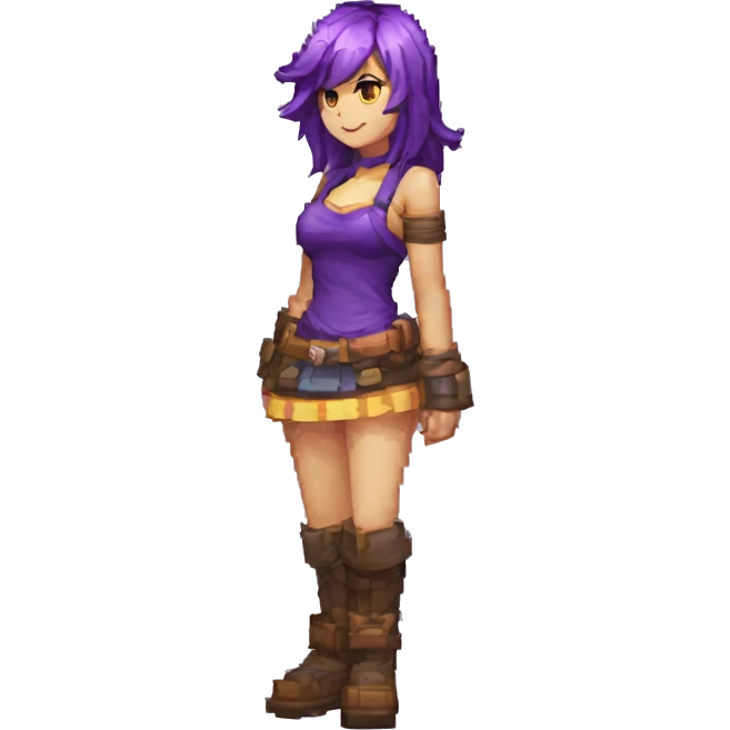 chica con pelor morado y que tenga la ropa de lulu de league of legends estilo pixel art emoji