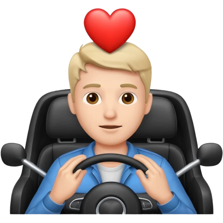 Man driving a car, with a heart above his head emoji
