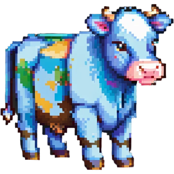 simple blocky Minecraft cow emoji with 2 or 3 large colorful square pixels, chunky and playful emoji