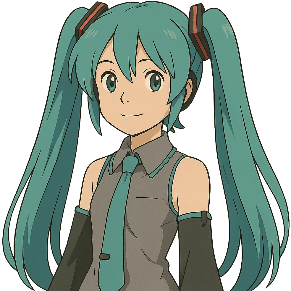 ghibli style Hatsune Miku with teal twin tails emoji