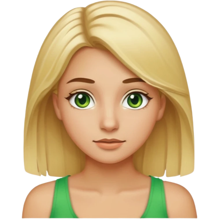 20-year-old girl with blonde hair, green eyes, brown eyebrows, good summer tan, iPhone emoji style emoji