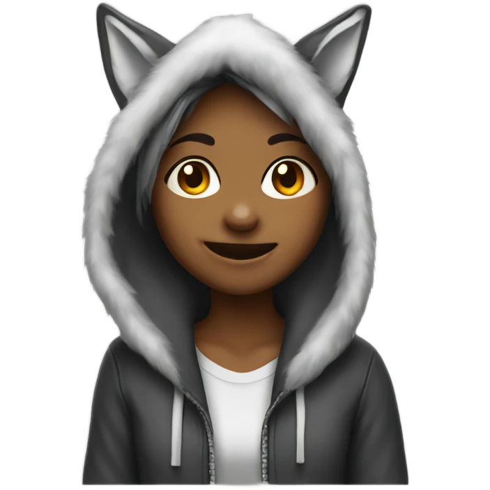 smiling girl in wolf hood emoji