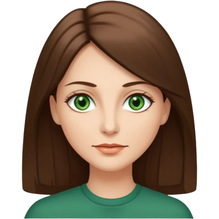 pretty middle age woman with green eyes and long straight ash-brown hair  emoji