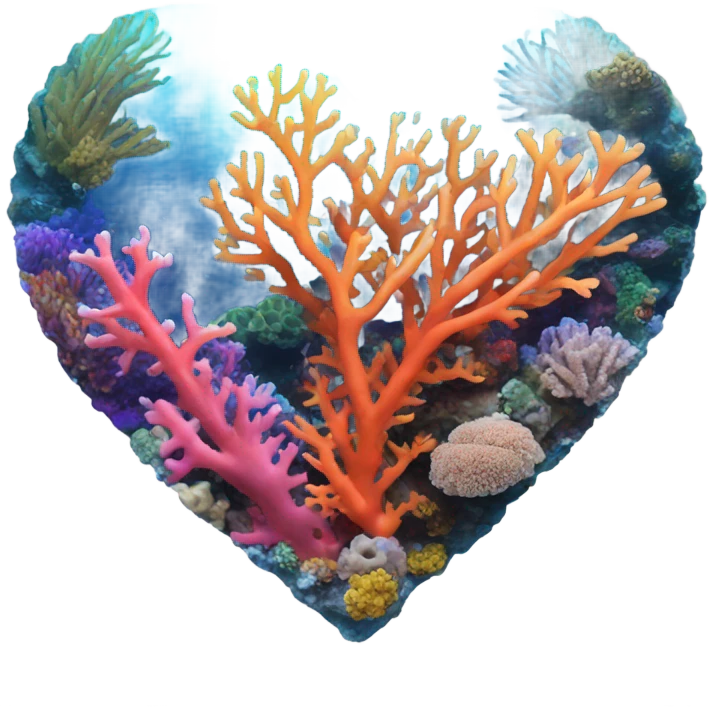 Colorful ocean Coral reef in a the shape of a heart emoji