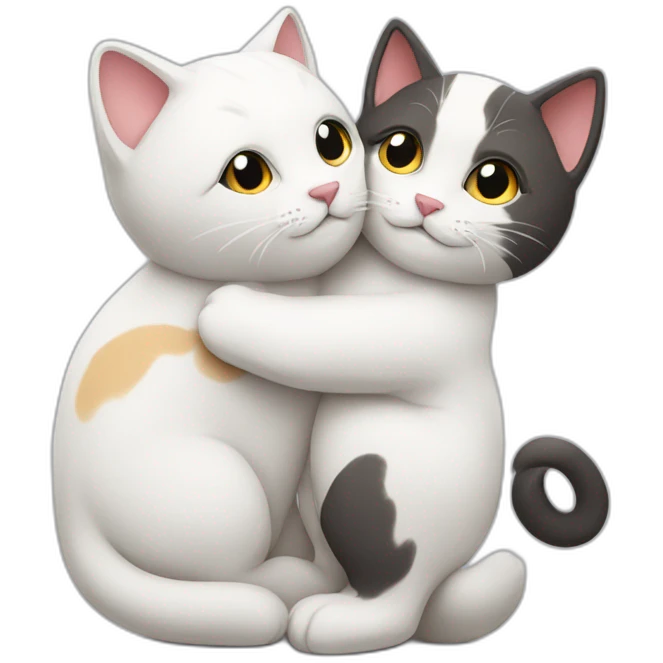 white and multicolor cats hugging emoji