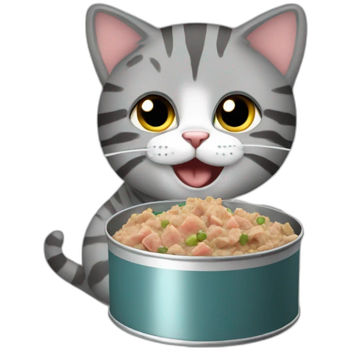 A gray stripped tabby cat eating can of tuna emoji