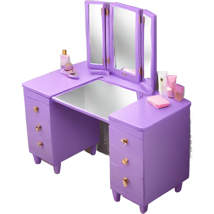 Vanity table with mirror purple emoji