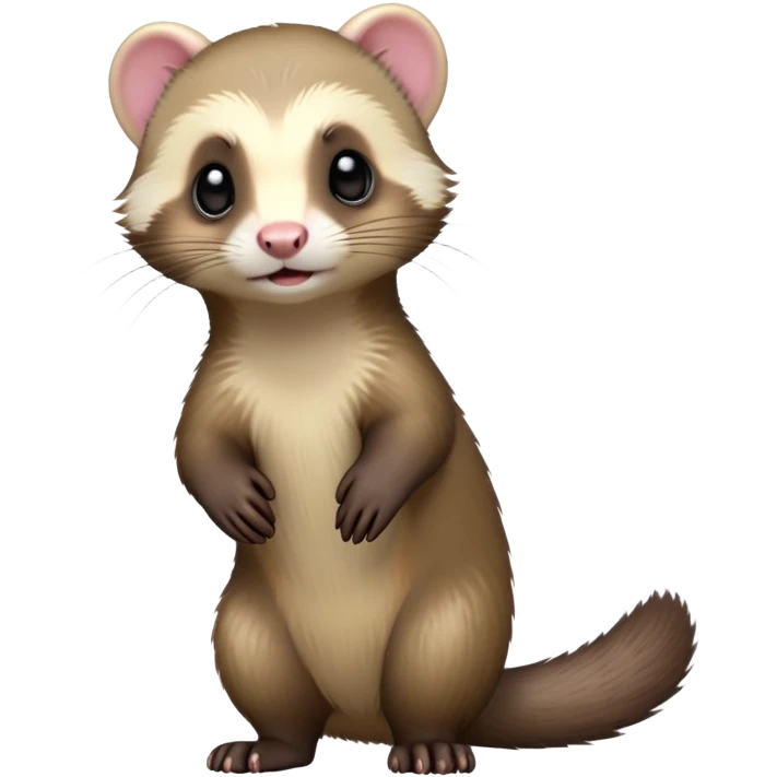 cinematic-[ferret]-realistic-full- long elongated body-standing-emoji,-tiny-paws-tucked-close,-head-tilted-dramatically,-sleek-[sable]-fur,-simplified-yet-realistic-focused-features,-highly-detailed,-glowing-with-an-almost-sarcastic-glow emoji