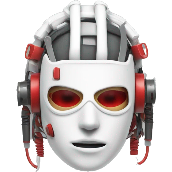White Mohawk female cyborg head with red respirator mask and circuits emoji