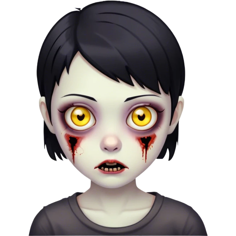 Girl young with black short hair and eyes yellow zombie emoji