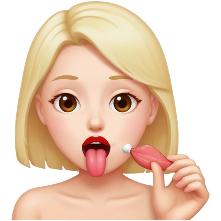 Licking mouth while blushing emoji