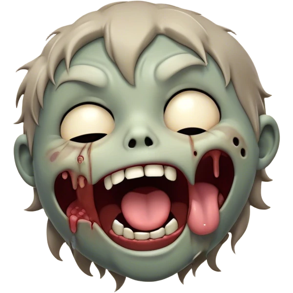 Cinematic Cute Yawning Zombie Portrait Emoji, with a delightfully quirky, slightly disheveled face in muted ashen tones, head tilted back in a big, funny yawn that reveals quirky stitches and playful gaps, simplified yet irresistibly charming, highly detailed with a soft, eerie glowing outline capturing the sleepy, offbeat vibe of a zombie taking a nap! emoji