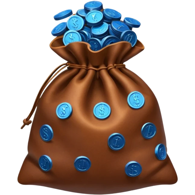 brown money bag of blue coins emoji