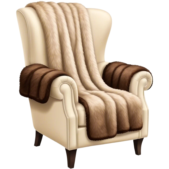 Luxury brown fur throw blanket on plush cream-colored modern armchair  emoji