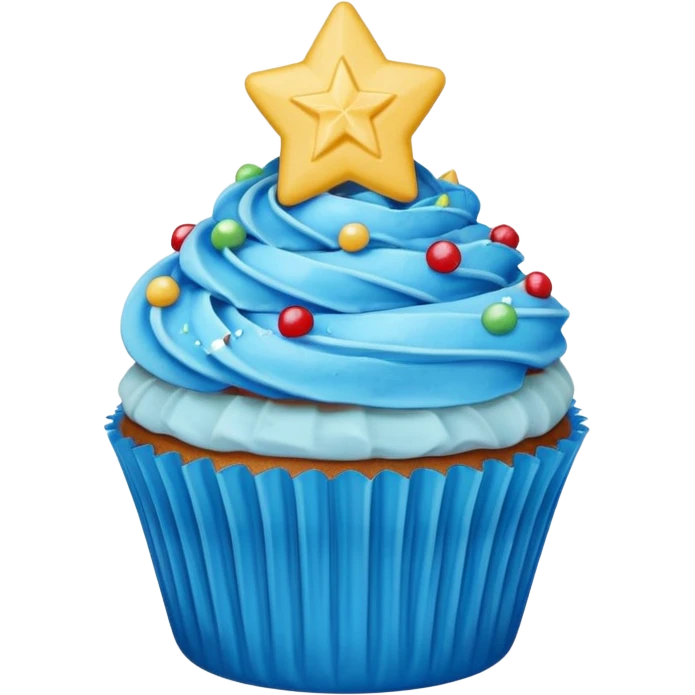 cupcake with blue frosting and a star-shaped candy emoji