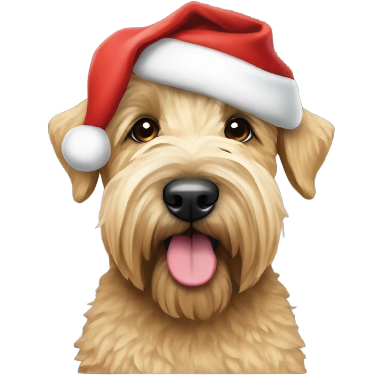 wheaten terrier in a santa hat emoji