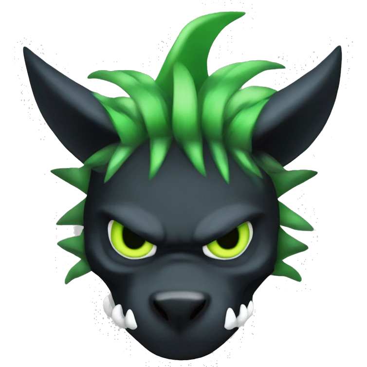 Digimon-Fakémon, horns, black body, green mane, anthro, furry, shark, black skull face, black skull mask, green stripes, tufted tail,  emoji
