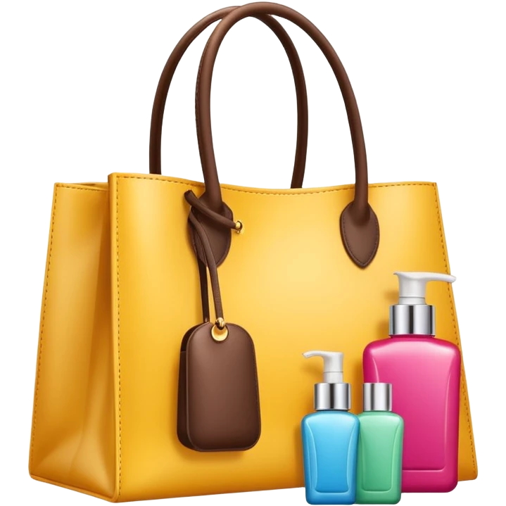 emoji of luxury brand labeled beauty products near shopping bag
 emoji