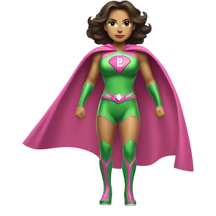 Hispanic woman superhero in pink and green emoji