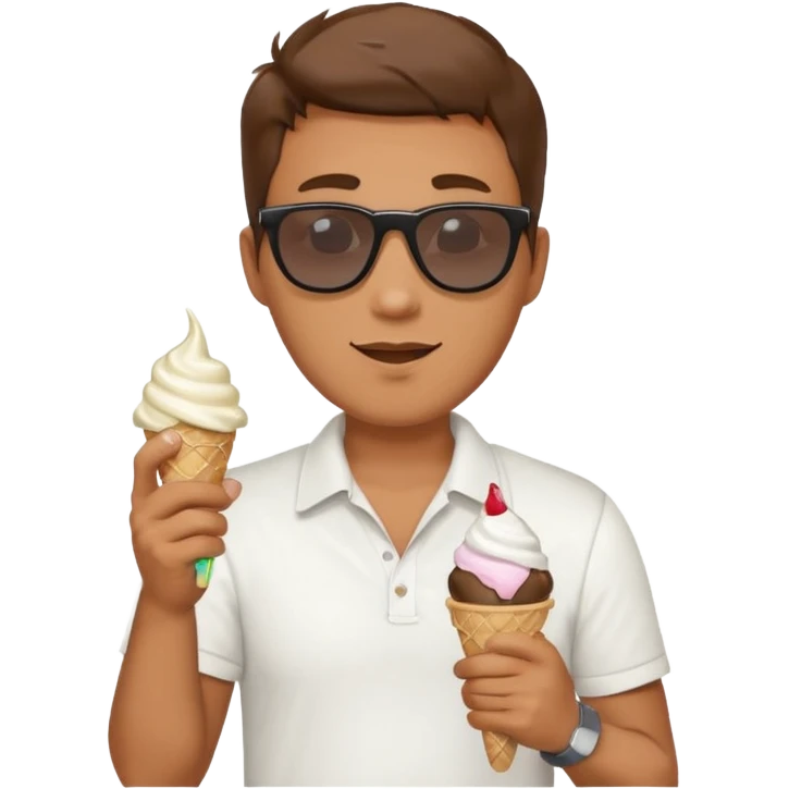 a man standing behind an ice cream stand. he is talking on his phone emoji
