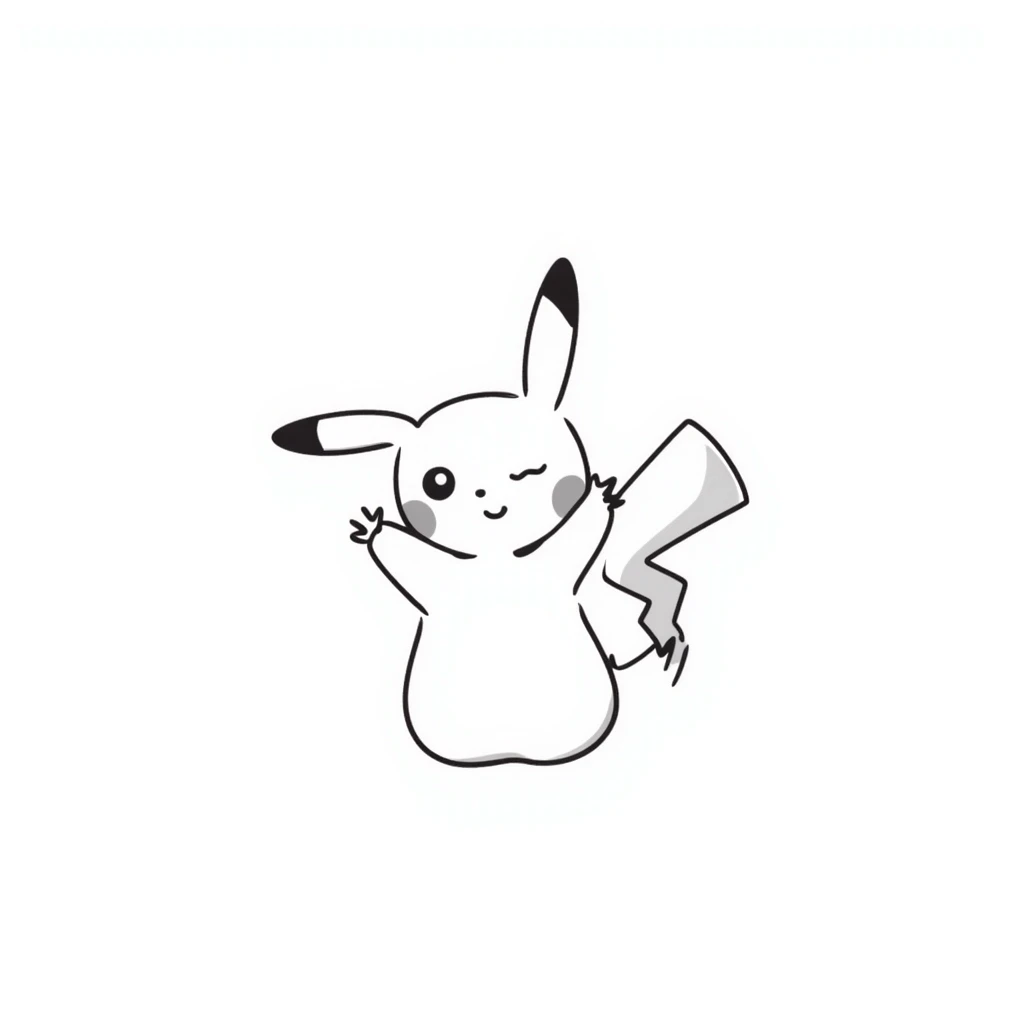 cute Pikachu Pokémon winking and making a peace sign, doodle style emoji