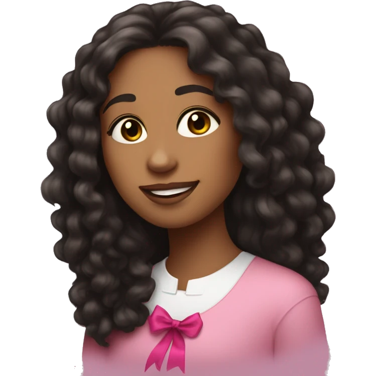 pretty brown woman with long mid length black curly hair with pink ribbon with bible  emoji