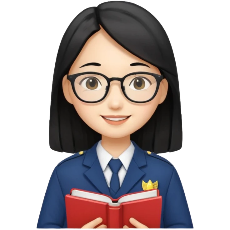 A student, asian girl, long black hair, wearing glasses, uniform, hold book in front of their chest emoji