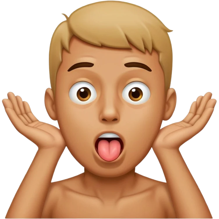 Guy sticking toung out one eye open with hands around neck chocking himself  emoji