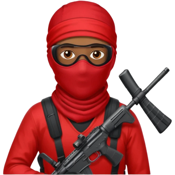 Brown skin Robber with ski mask and ar-15 in red bandana outfit emoji