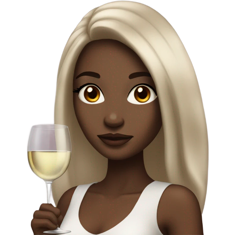 rich girl with white skin, long brown hair, dark eyes, with makeup, with wine emoji