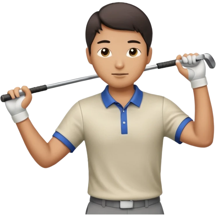 Asian male golfer upper body swinging a club emoji