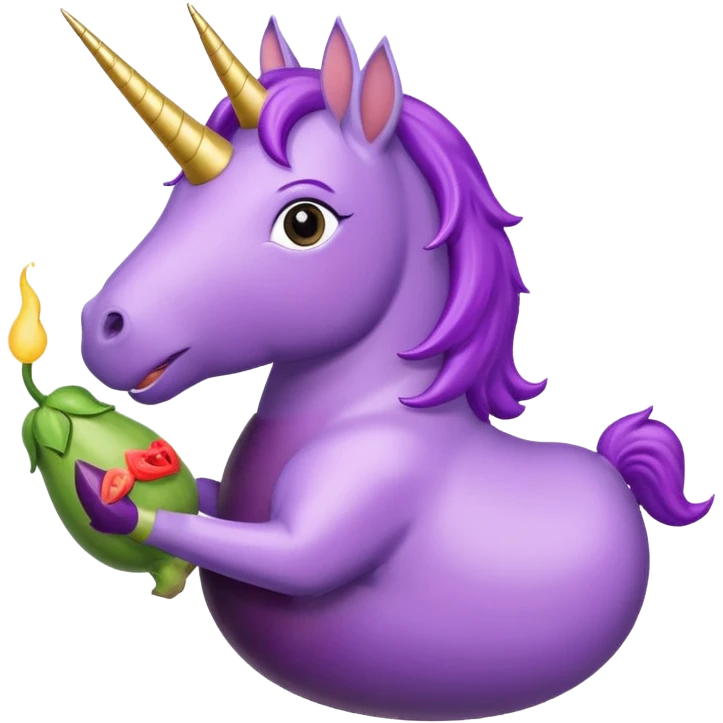 purple unicorn eating eggplant emoji