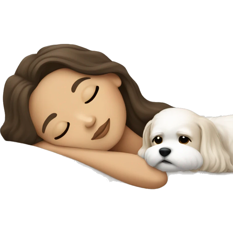brunette woman with light skin sleeping with white maltese emoji