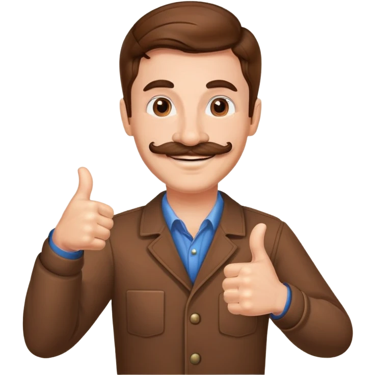 Guy giving two thumbs up while smiling with brown hair and mustache  emoji