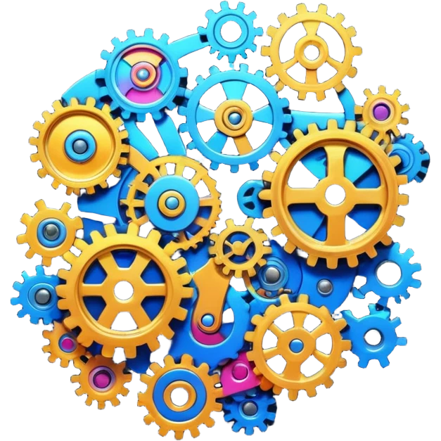 playing card back in emoji style, psychedelic chaotic composition of metal technology mechanical parts, abstract vibrant mess of gears wires metallic forms emoji