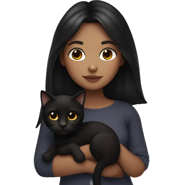 Girl with black hair collarbone length and brown hair and white skin holding a black cat emoji