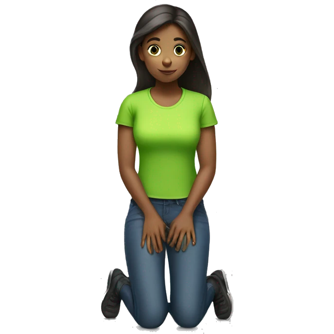 Girl kneeling wearing a lime green shirt  emoji