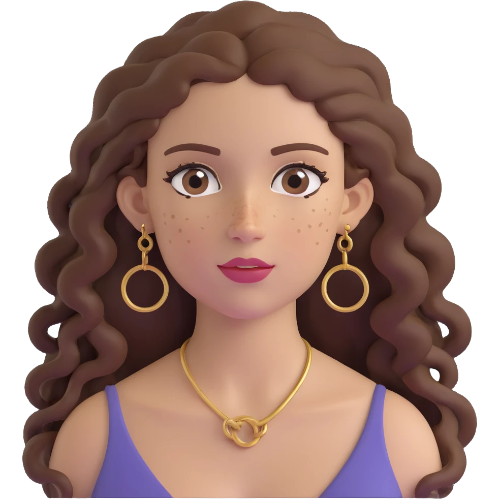 Attractive Greek woman with a wide face, freckles, long curly brown hair and gold hoop earrings emoji