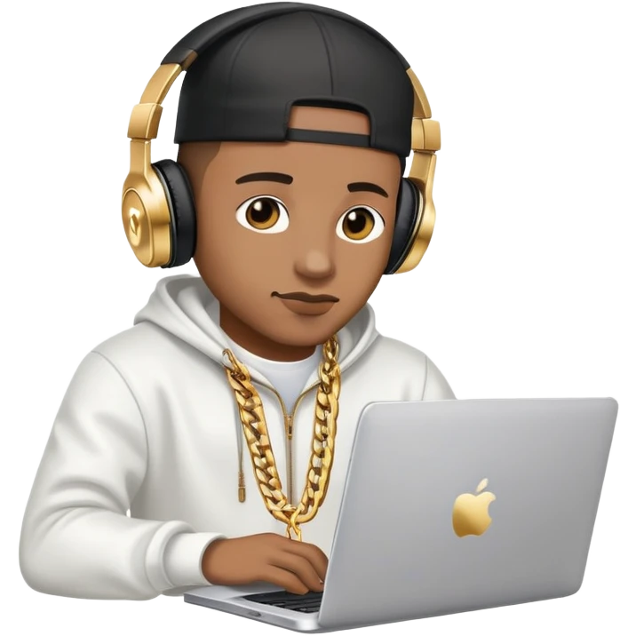 rapper developer with gold chain, headphones and laptop emoji