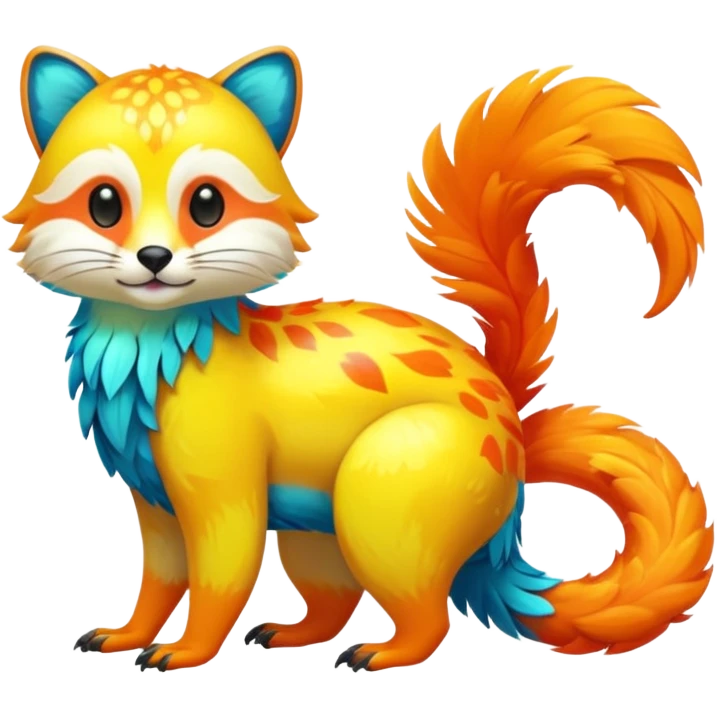 Colorful neon-colored tropical exotic shiny beautiful fantasy-Cacomistle-oncilla-animal-hybrid (full body) emoji