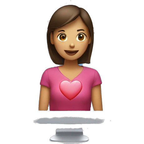 Woman at computer with hearts emoji