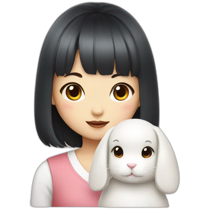 a korean girl with bangs with white rabbit emoji