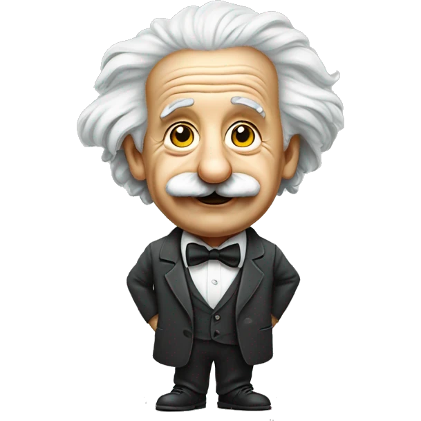 a mischievous looking albert Einstein full body wearing a bow tie emoji
