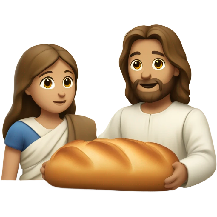 Jesus eating bread with a girl emoji