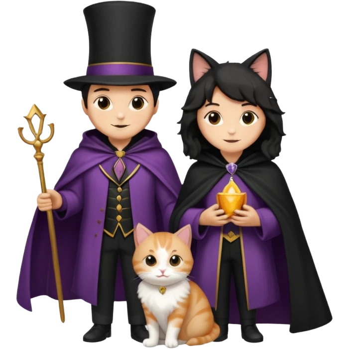 magician couple and their pet cat emoji